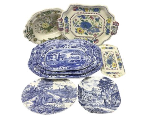 Three Spode Italian pattern platters, together with a three masons dishes of various sizes and two other plates  