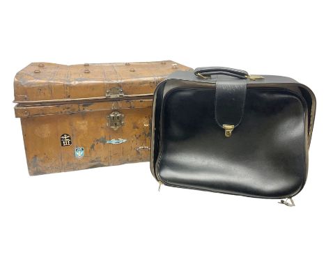 Painted metal travelling trunk and a black case