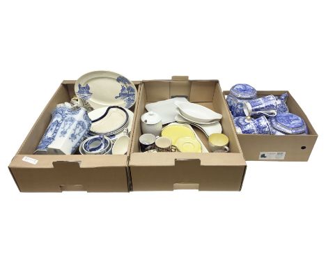 Quantity of ceramics to include Spode blue and white Italian pattern, lustre,  Ringtons etc in three boxes