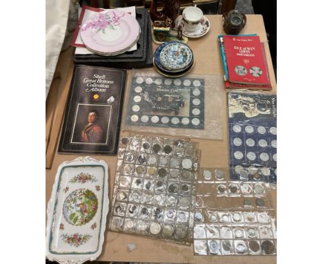 A Carltonware Guiness for Strength figure group, assorted plates, coins and war issue compass etc