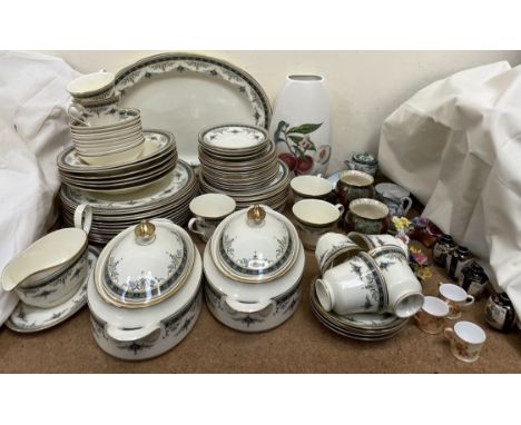 A Minton Grasmere pattern part tea and dinner set together with Crown Devon vases, Worcester loving cups etc 