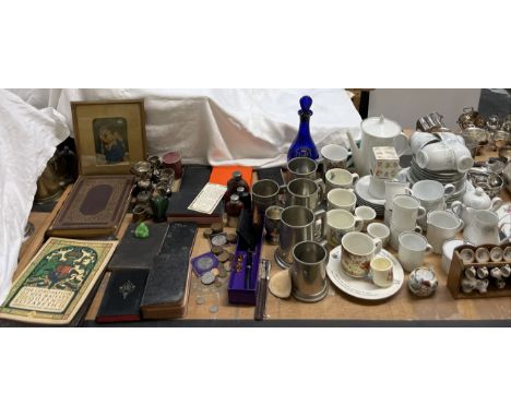 A Noritake Ireland part tea service together with a Rosenthal part coffee set, children's china, pewter tankards, Elizabeth I