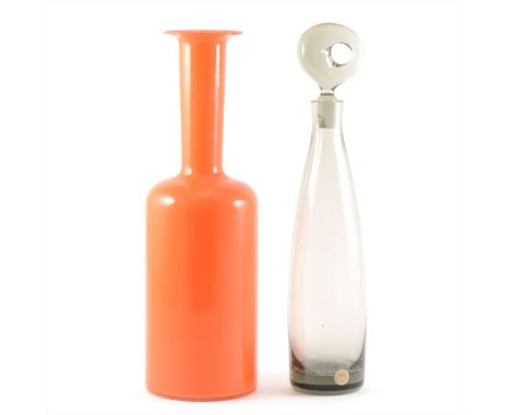 An 'Aristokrat' tinted glass decanter, by Per Lutken for Holmegaard, label, 38cm; and another bottle vase after a design by O