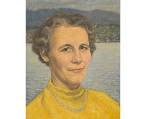 Walter Gugyenbuhl-Kusnacht, Portrait of a lady, signed and dated 1957, oil on panel, 40cm x 32cm.