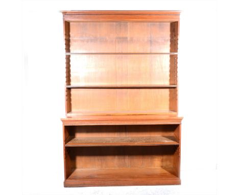 A Victorian mahogany open bookcase, the upper section with two adjustable shelves, base with a further shelf, width 158cm, he