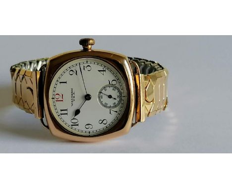 A Waltham mid-20th century manual gents wristwatch with Arabic numerals, subsidiary seconds hand, stamped to mechanism, case 