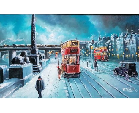 R. J. Mitchell (British, 20th century), LONDON SNOW, oil on canvas, 29 x 49 cm in an ornate gilt frame, signed bottom right 