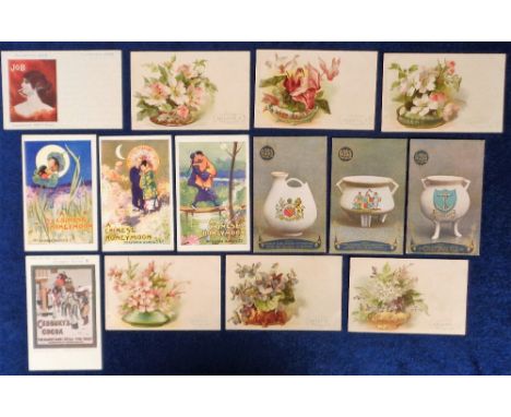Postcards, Advertising, a collection of 14 product advertising cards to include Job cigarettes (calendar 1897 G. Maurice), Ca