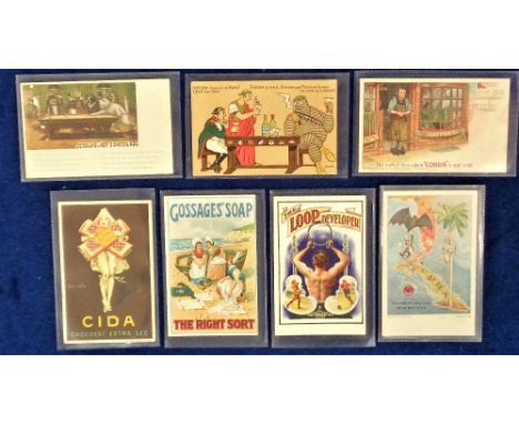 Postcards, Advertising, a selection of 7 product advertising cards, inc. Debeukelaer's Chocolate (cats playing billiards), Ci