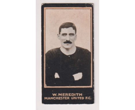 Cigarette card, Smith's, Footballers, (Titled, light blue back) type card, no 26 W Meredith, Manchester Utd (one light corner