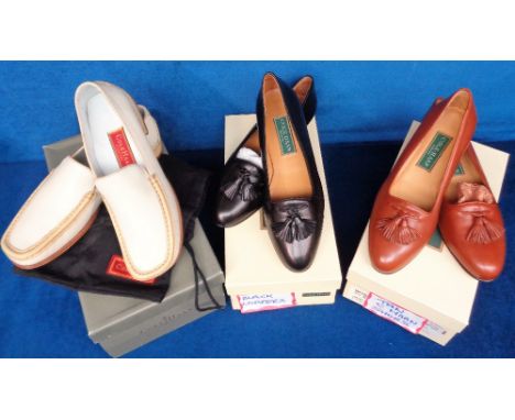 Cole Haan, 3 pairs of boxed ladies slip on shoes to comprise one pair of tan leather size USA 7.5 unworn, one pair black leat