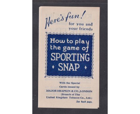 Cigarette cards, Major Drapkin, The Game of Sporting Snap (set, 40 cards) includes Baseball, Boxing, Cricket, Football, Golf 