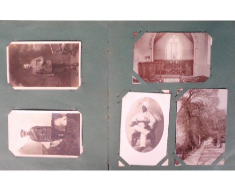 Postcards, a mixed collection of approx. 100 cards in vintage album inc. Social History with RPs of family portraits, groups,