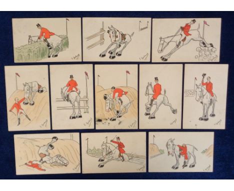 Postcards, Comic, a selection (part set 11/12) of hunting comic cards illustrated by 'Gabans' and published by M. Munk Vienna