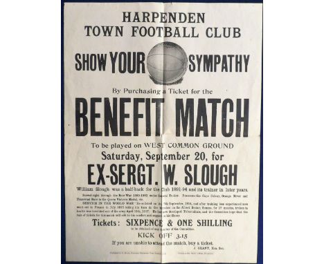 Football posters, two vintage posters from the Harpenden Town v Royal Engineers Benefit Match, 20 September 1919 played in ai