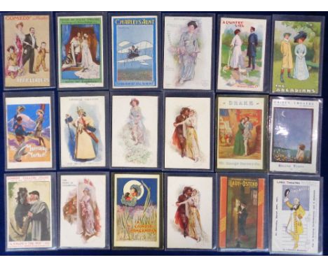 Postcards, Theatre, a good selection of 30 theatre advertising cards, artists include Tom Brown (Arcadians), E Henderson, Buc