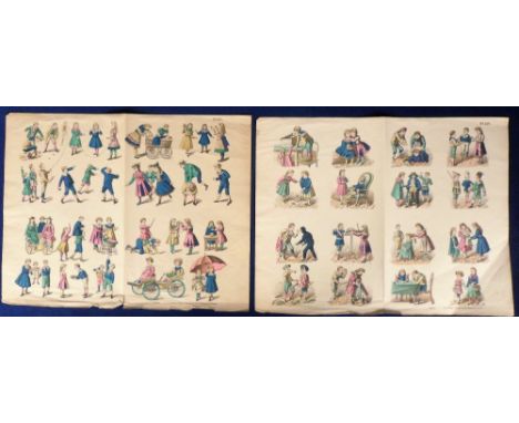 Ephemera, Victorian Scraps circa 1865, 2 different uncut sheets of hand coloured scraps showing children playing, 32 images i