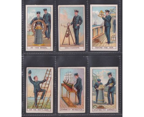 Trade cards, Pascall's, Royal Naval Cadet Series, 6 cards, At The Wheel (Princess Chocolate back), Heliograph &amp; Taking th