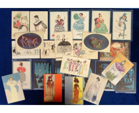 Postcards, Glamour, selection inc. Sager (6), Sonrel (1), Sparkuhk (5), Silhouettes (5), Stick Walsh, Zandrino (2), Art Nouve