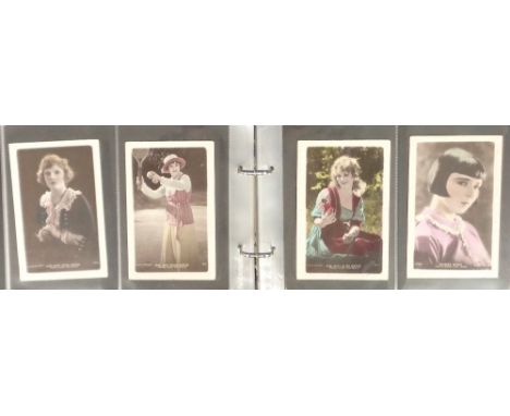 Postcards, Cinema, a collection in modern album of 115 mainly pre WW2 coloured RPs of female actresses, from the Famous Cinem