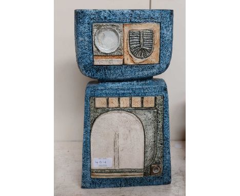 A Troika Pottery Double Base Vase, by Linda Hazel, signed, 36cm highCrack to the rim, flat chip to one of the vertical corner