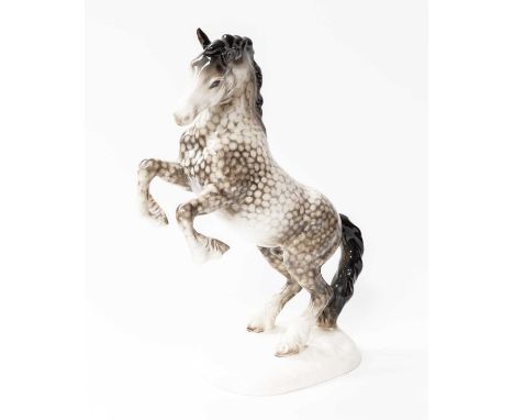 Beswick Welsh Cobb (Rearing), model No. 1014, first version, rocking horse grey glossHeavy crazing throughout, but no signs o