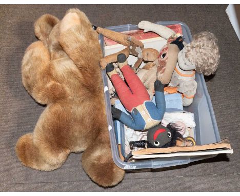 20th Century Soft Toys and Ephemera, including a large modern Steiff seated bear, circa 1930s felt mounted jointed doll with 