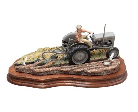 Border Fine Arts 'The Fergie' (Tractor Ploughing), model No. JH63 by Ray Ayres, limited edition, 382/1250, on wood base, with