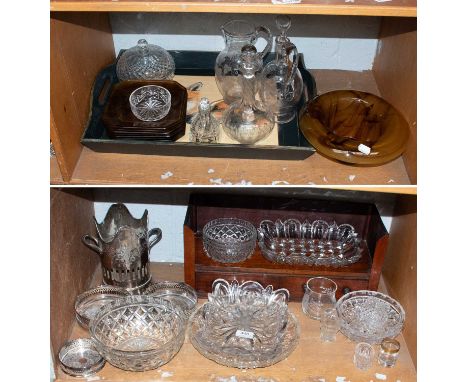 A Mahogany Two Drawer Book Trough, (composed from Victorian elements), together with, four silver plate coasters, a drinks tr