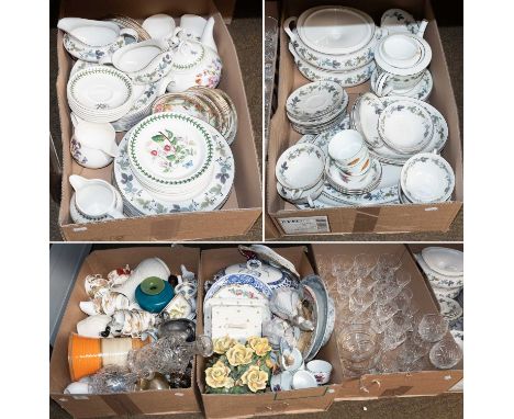 A Collection of Assorted Pottery, Porcelain and Glassware, including two Lladro figures, Coalport batwing trio, Royal Worcest