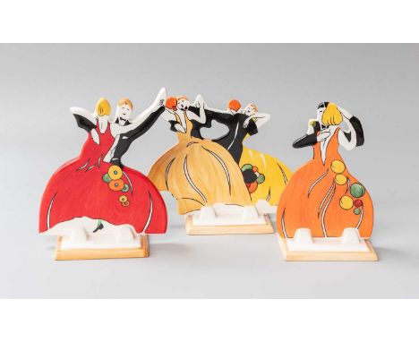 Three Wedgewood Figures, after original Clarice Cliff "Age of Jazz" table centrepieces