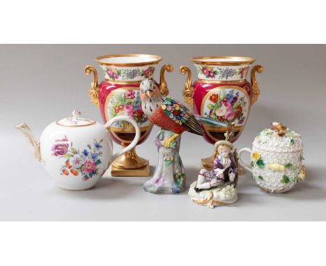 A Collection of Continental Porcelain, including a Meissen teapot, pair of Gardner style Empire vases, two Royal Copenhagen s