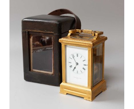 A French Brass Striking Carriage Clock, circa 1900, retailed by Rainforth &amp; Son , Paris, twin barrel movement striking on