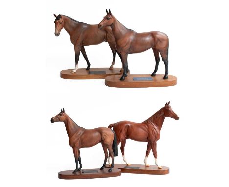 Beswick Connoisseur Horses, comprising The Minstrel, Red Rum, Arkle, Troy, all matt on wooden plinths (4)These are all large 