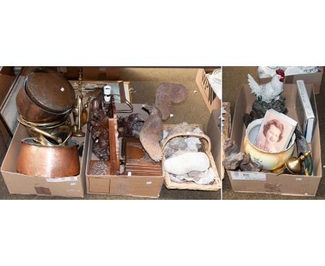 A Collection of Victorian and Later Metalware, including coal skuttle and fire tools, together with a Chinese carved hardwood