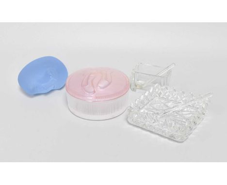 A Kosta Boda "Brains" Sculpture, by Bertil Vallien, frosted blue glass, 7cm, together with a Daum dressing table box and cove