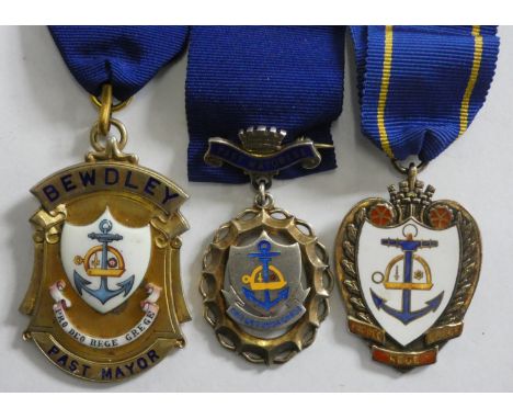 Three silver and enamel Bewdley Past Mayor and Mayoress badges and a Deputy Mayor badge 
