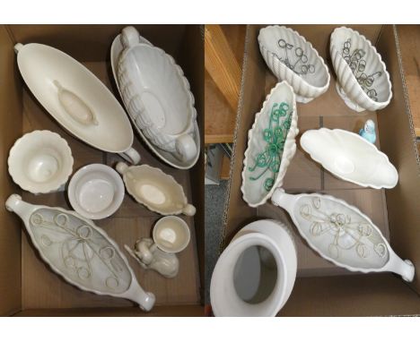 A collection of various sized ceramic flower troughs and vases, various makers including Hornsea, Sylvac and Wedgwood (2). 