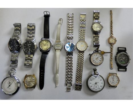 A ladies 9ct gold manual wind wristwatch, a silver fob watch and other watches. 