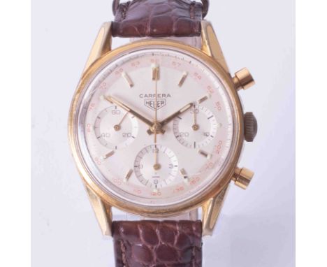 Heuer, a gentleman's Carrera manual wind chronograph wristwatch, circa 1969/70, 36mm, thirty minute split second dial, gold p