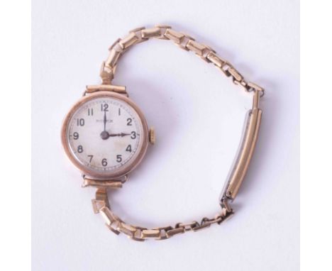 Rolex, a ladies 9ct yellow gold manual wind wristwatch, circa 1925/30, Arabic dial, gold plated bracelet.Condition reports ar