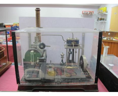 A Hard to Find "D.C" (Germany) Live Steam Engine, horizontal boiler 6.5 x 2.5 inch with burner, sight glass, whistle, etc, co