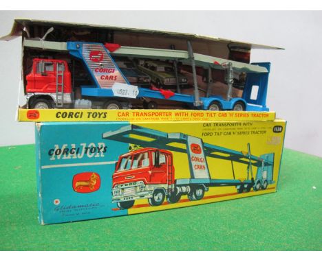 A Boxed Corgi Major Toys 1138 Car Transporter, with ford tilt cab 'H' series tractor, box and inset present.