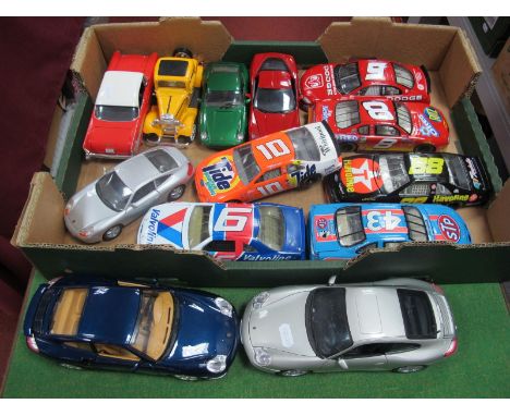 Six "Action" 1/24 Scale Unboxed "Nascar" Cars, plus five other unboxed 1/24 scale cars, a Chevy Bel Air noted), and two 1/18 