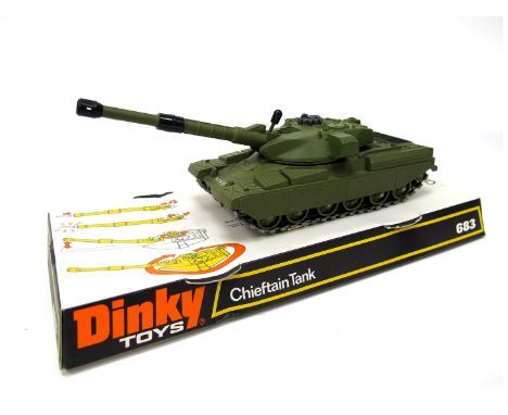 A boxed Dinky Toys 683 Chieftain Tank, very good condition, ammunition present. Box and plastic in good condition.