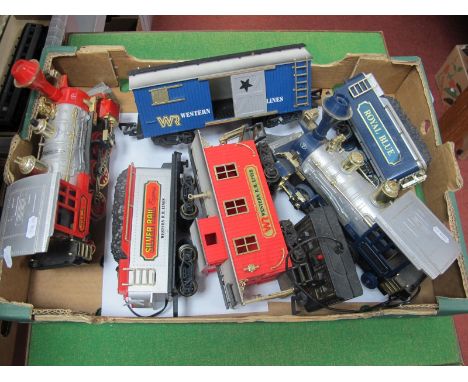 Two "New Bright" 'G' Gauge "Old Timer" U.S.A Outline Steam Locomotives and Eight Wheel Double Bogie Tenders, "Royal Blue" 2-6