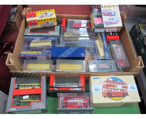 Sixteen Corgi Original Cased Mainly 1/76 Scale Coaches, Buses, various liveries, plus two boxed Vanguard items, a Corgi "Roya