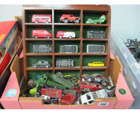 A Quantity of Playworn Diecast Vehicles, to include Dinky 621 Army wagon, Corgi Jeep CJ.S Lesney #31 etc, plus a small displa