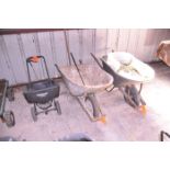 Lot - Yardworks Model YSB10M 50-lb. Capacity Broadcast Spreader and (2) Wheel Burrows