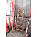 Lot - (2) 6 ft. Wood Step Ladders and (1) 6 ft. Aluminum Ladder